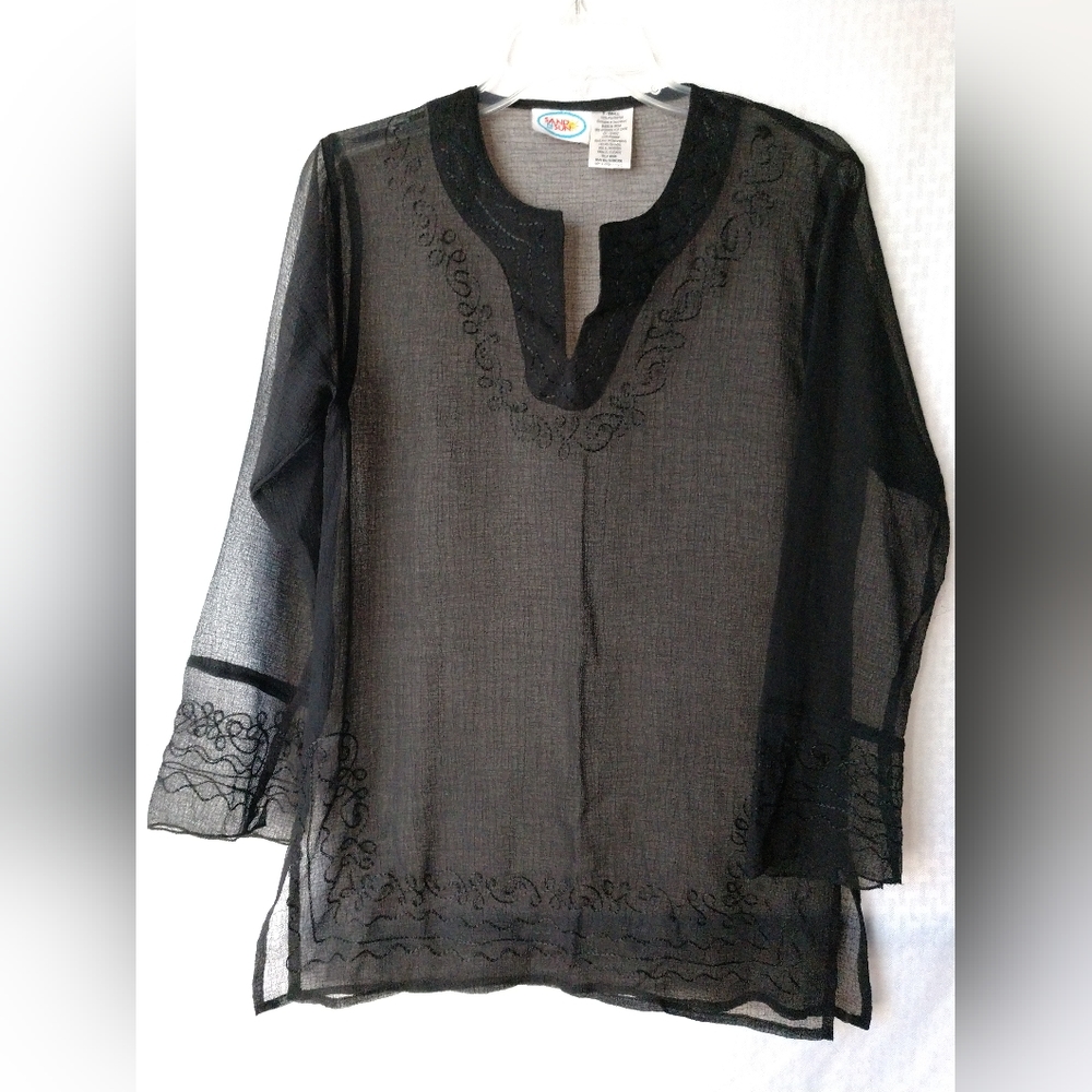 Sand N Sun Swimsuit Cover Up Tunic Black Sheer Small Summer Beach Swim Coastal
